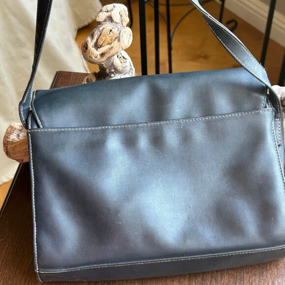 Vintage Villager Liz Claiborne Purse Blue Black Leather small Bag crossbody - Picture 8 of 16